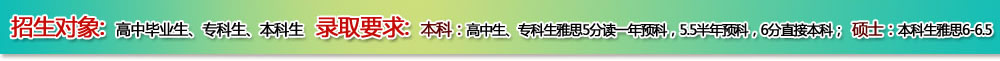 招生对象：高中毕业生、专科生、本科生      录取要求：本科：高中生、专科生雅思5分读一年预科，5.5半年预科，6分直接本科；硕士：本科生雅思6-6.5